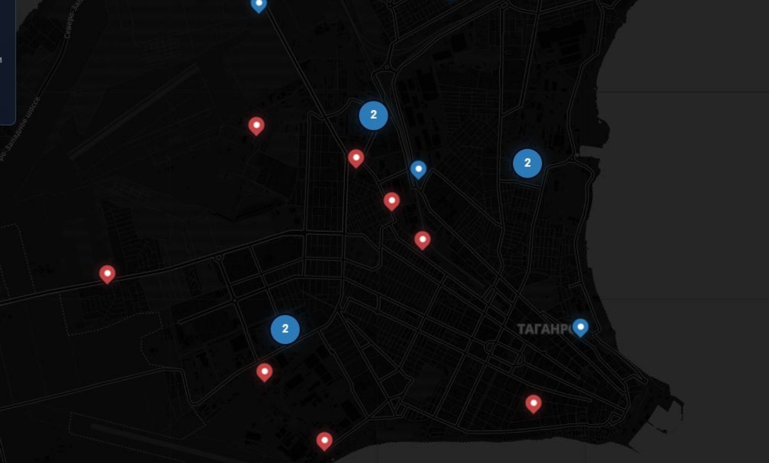 İnteraktif haritada, Rostov Oblastı, Taganrog'daki müdafaa sanayi işletmelerinin yakınlaştırılmış görünümü.