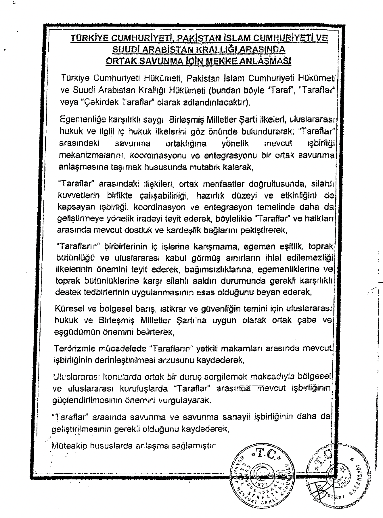 Mekke Anlaşması Metni