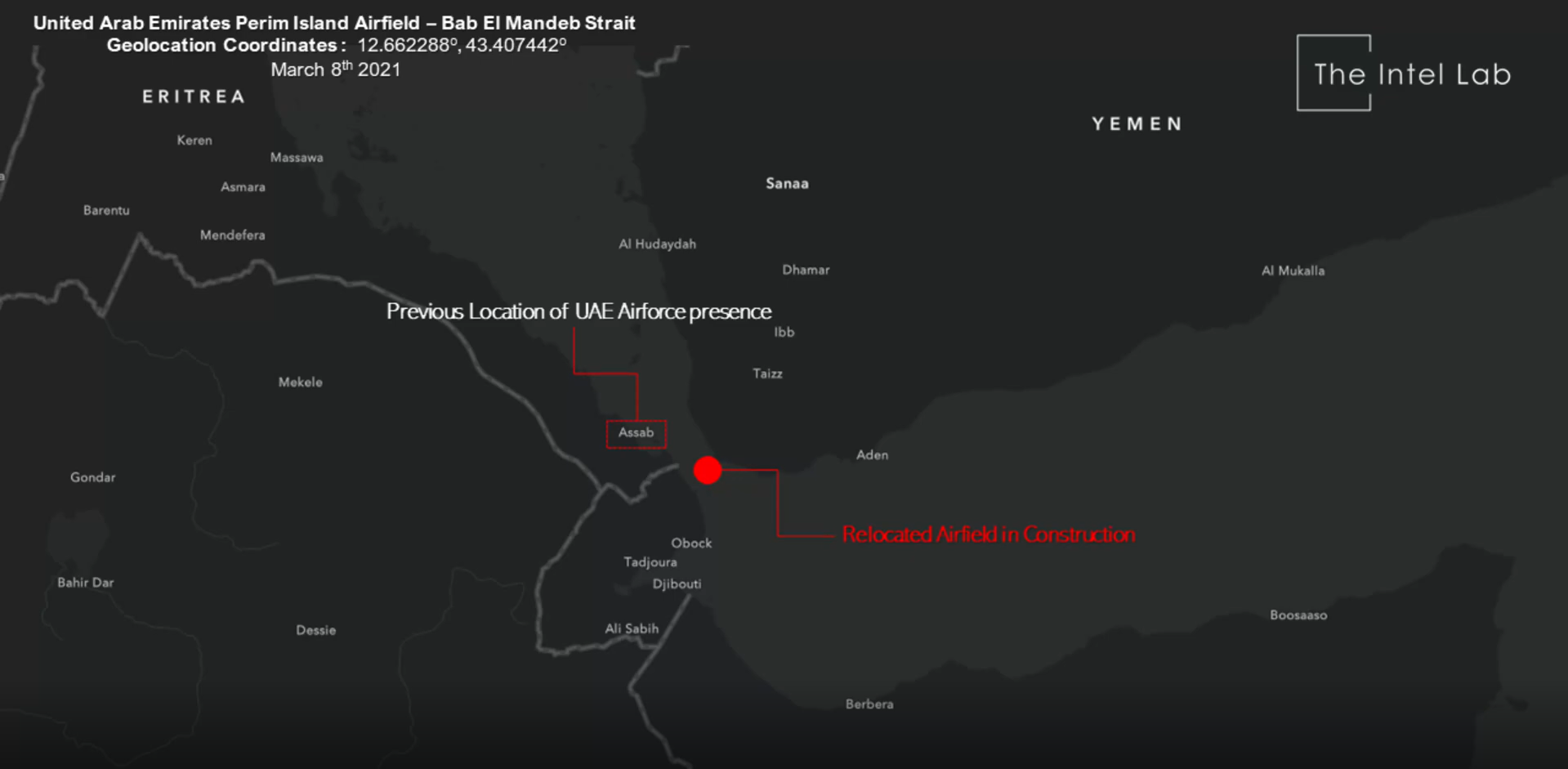 Mayyun (Perim) Adası ve Eritre/Assab Üssü'nün konumları