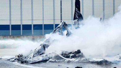 Kore'de İHA'nın çarptığı 14 milyon dolarlık helikopter yandı